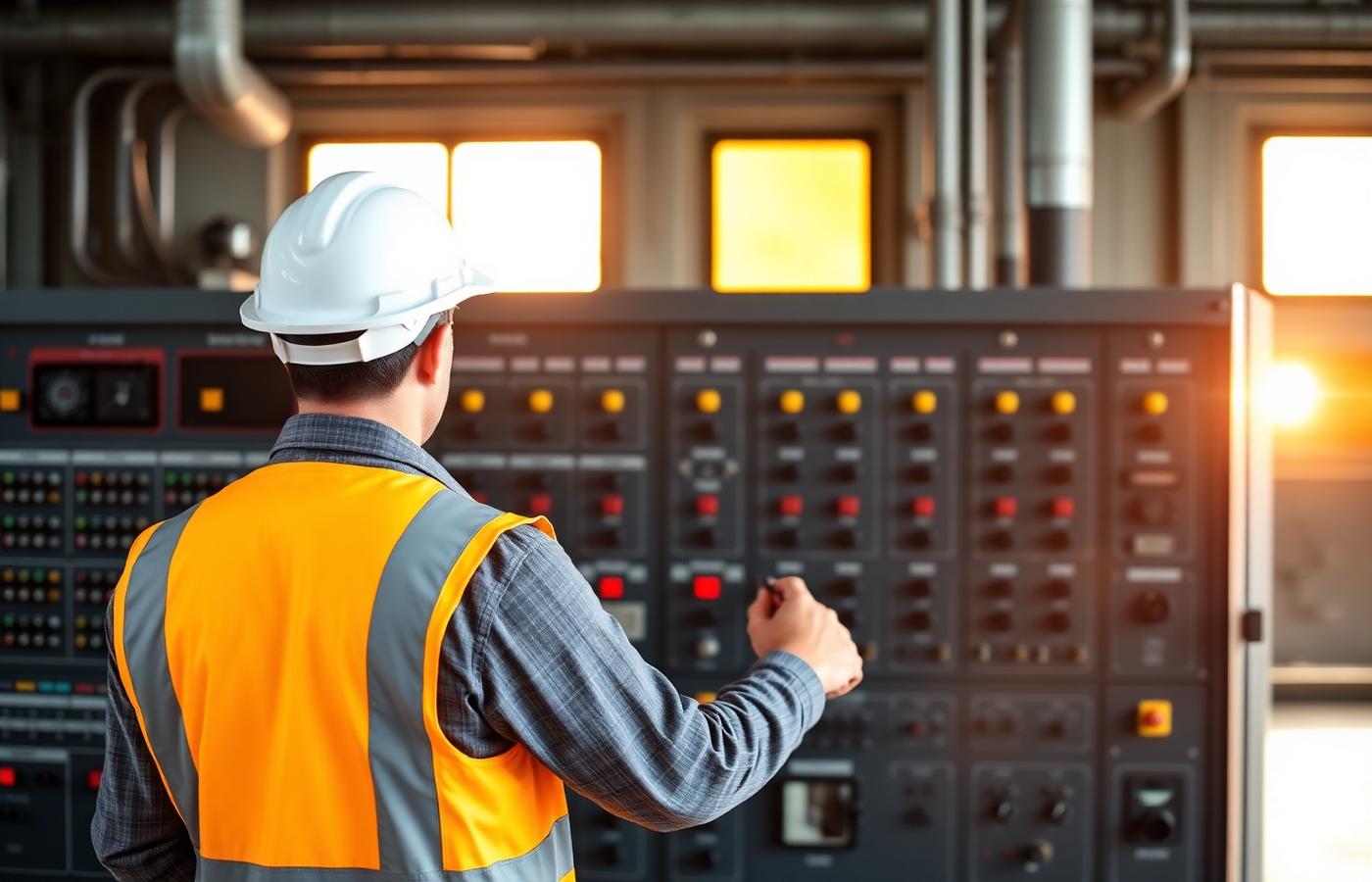 Engineer operating a control and relay panel